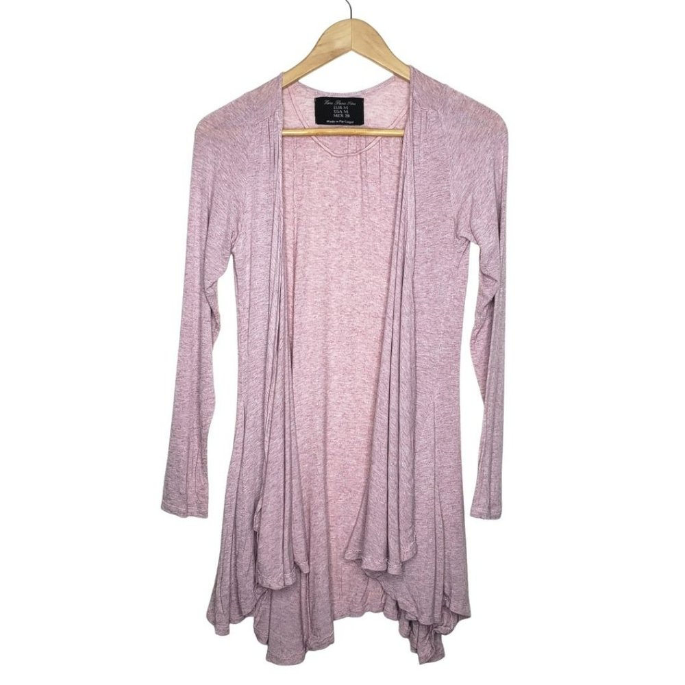 Lightweight Pink Rayon Open Front Medium Length Long Sleeve C…